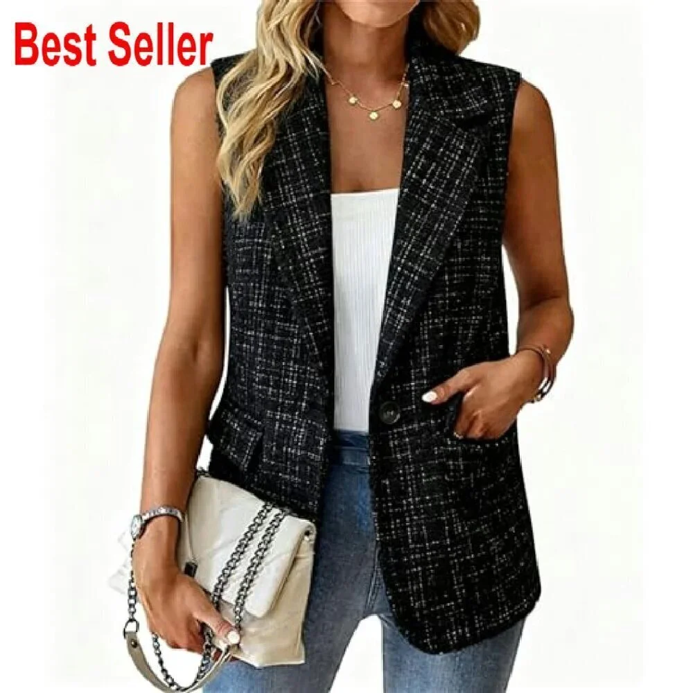Sleeveless Blazer Vest Lightweight Open Front Work Office Chic Minimal Elegant